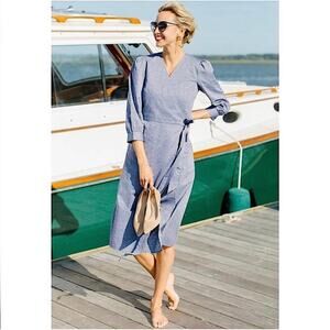 Draper James Embroidered Dot Chambray Wrap Dress Sz.12 NWT